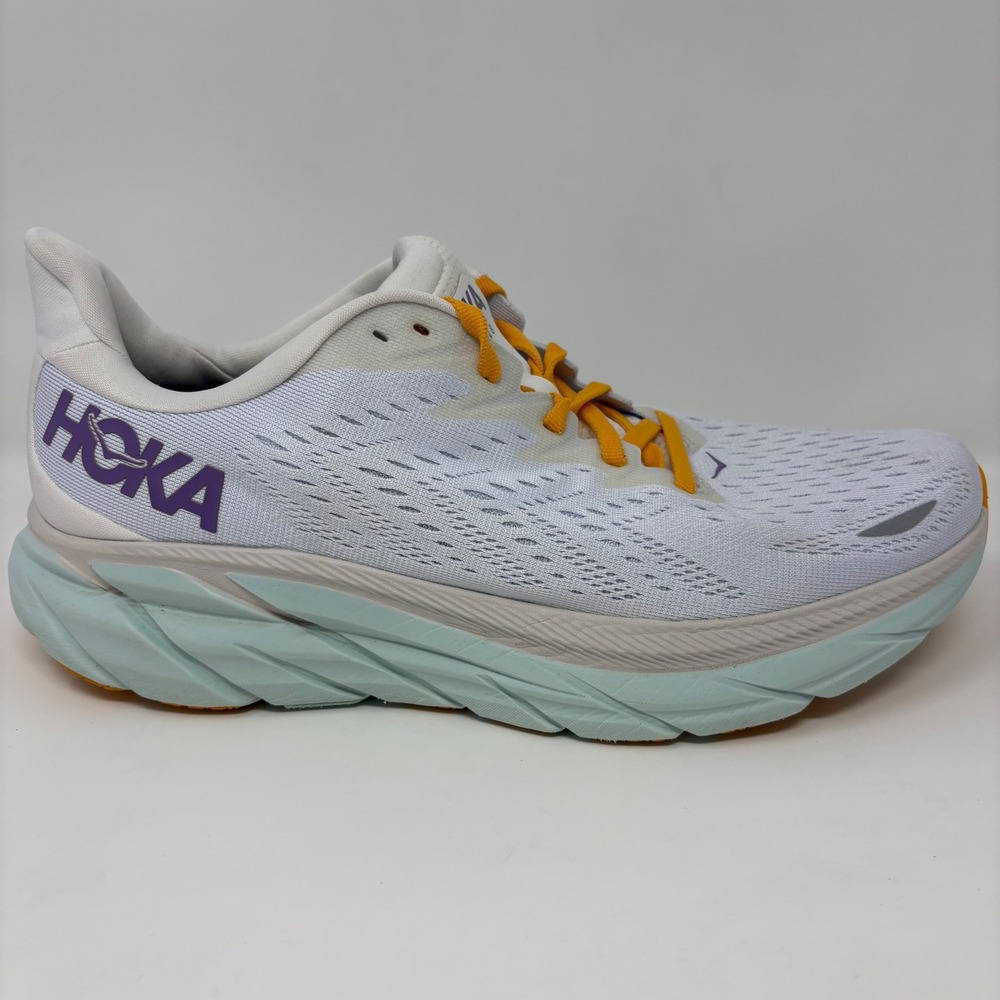 Hoka Clifton 8 Womens Size 10 White Blue Athletic Running Shoes Sneakers